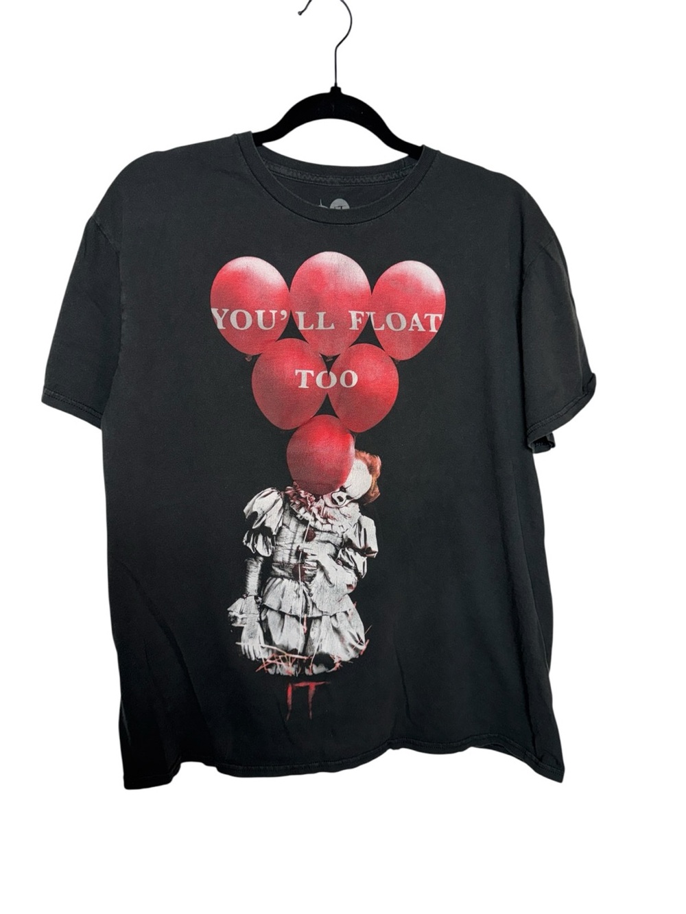 Men's Black Graphic Short Sleeve Tee with Red Balloon Design